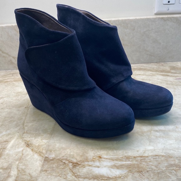 Coclico Kiera Blue Suede Wedge Booties - Picture 1 of 6